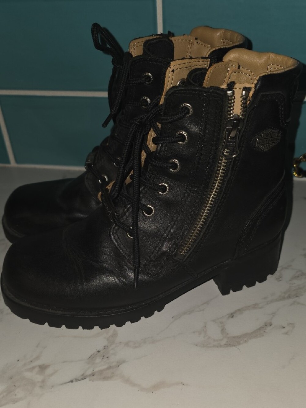 Harley-Davidson Alysa Black Leather Motorcycle Boots with Side Zippers Size 6.5 - Picture 5 of 12